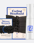 1 Curling Headband Black, 5 Satin Scrunchies Black, and 1 Mister Spray Bottle