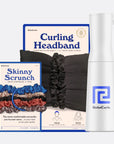 1 Curling Headband Black, 5 Satin Scrunchies Multi, and 1 Mister Spray Bottle
